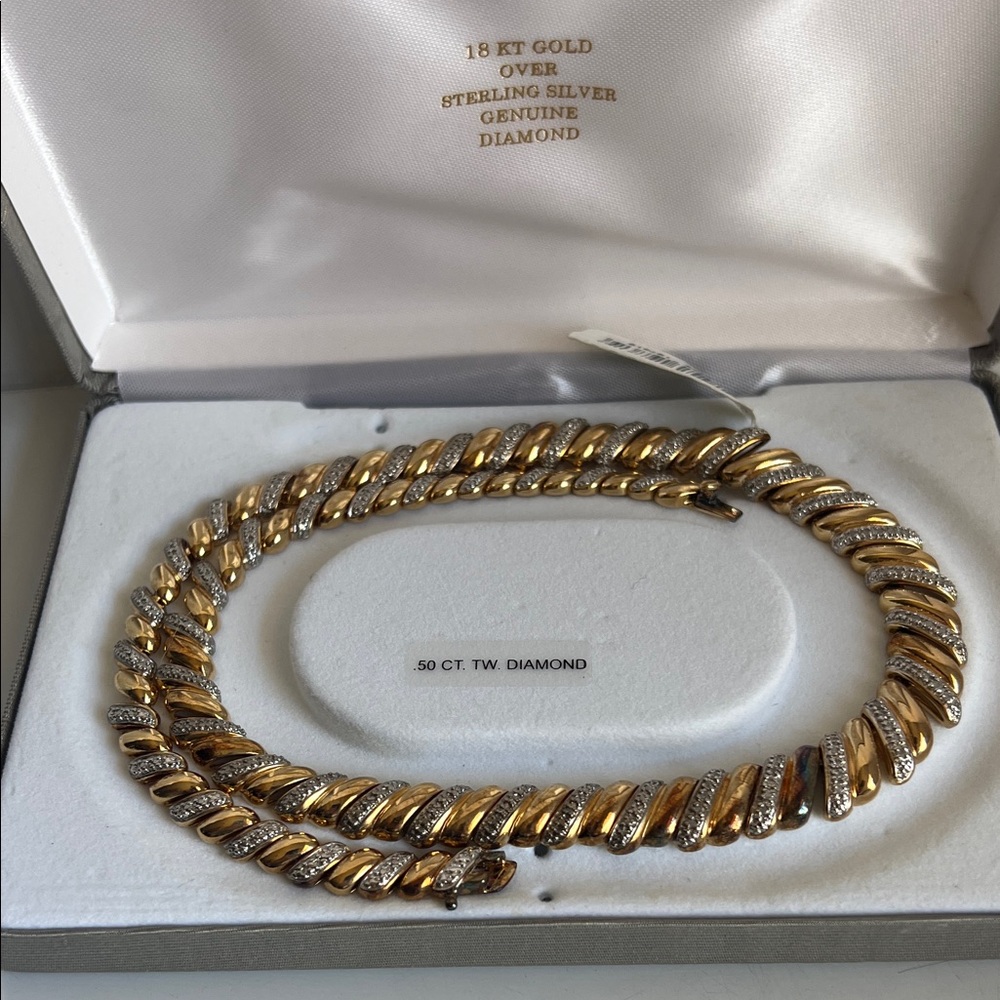 18 KT Gold Over Sterling Silver Diamond Necklace New .50 CT TW Diamond New